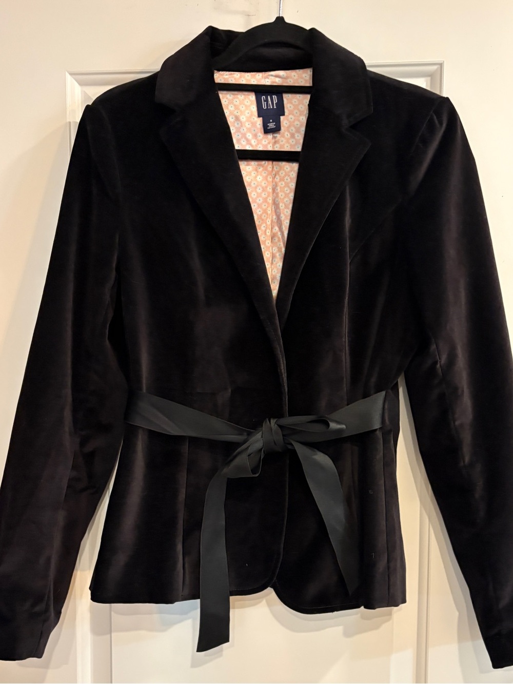 Vintage GAP Black Velvet Tie-Waist Blazer Jacket Y2K Size 6